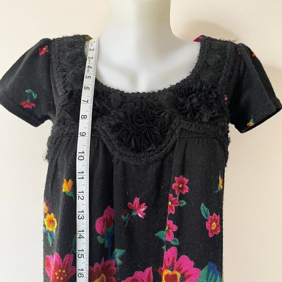 Yumi Kim Mini Dress Wool  Blend Mexican Floral Colorful Crochet Applique Sz S/M - Picture 6 of 11